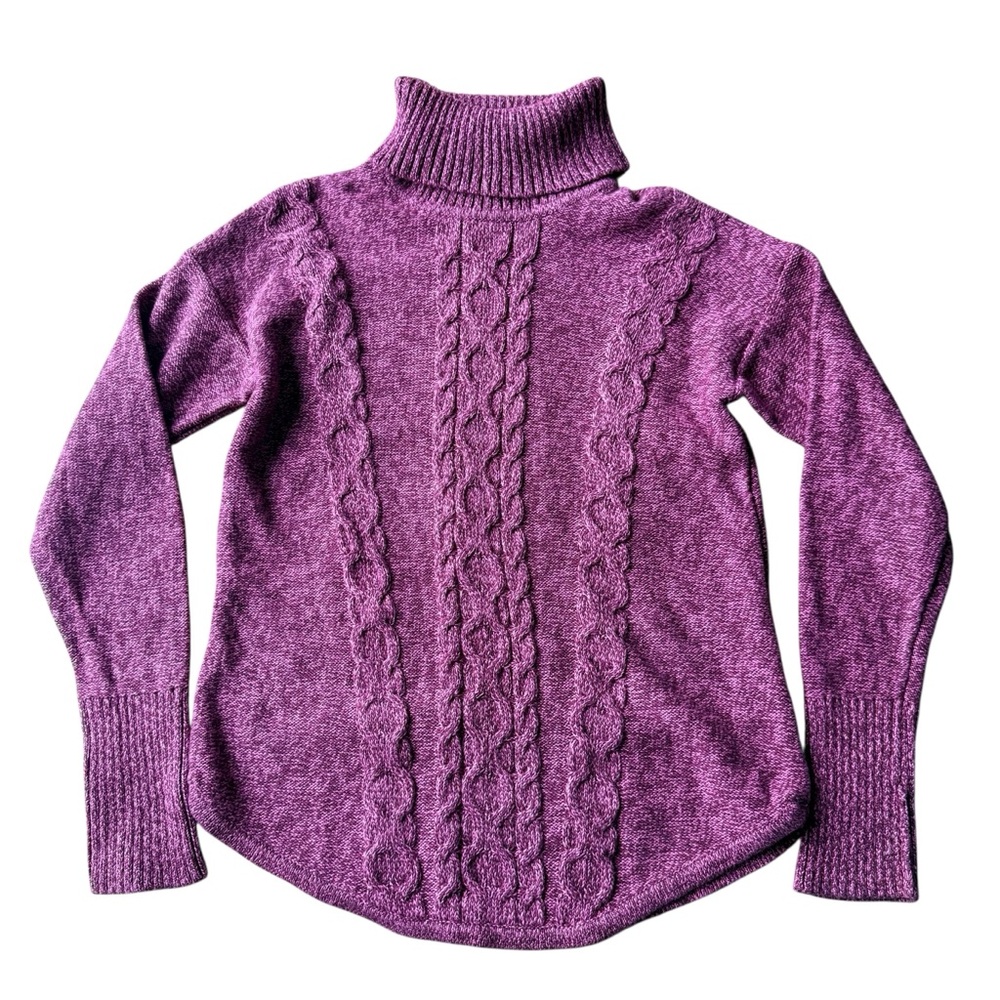 LL Bean Cable Knit Turtleneck Sweater Women’s Mauve Pink Purple 100% Cotton Med - Picture 2 of 8
